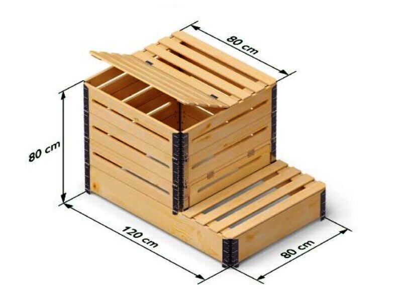 Medinė komposto dėžė su angomis, 520l, 1 200 x 800 x 800 mm kaina ir informacija | Komposto dėžės, lauko konteineriai | pigu.lt