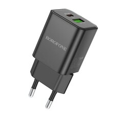 Borofone Wall charger BN14 Royal - USB + Type C - QC 3.0 PD 30W black цена и информация | Зарядные устройства для телефонов | pigu.lt