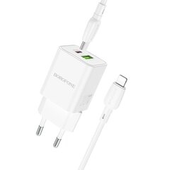 Borofone Wall charger BN14 Royal - USB + Type C - QC 3.0 PD 30W with Type C to Lightning cable white цена и информация | Зарядные устройства для телефонов | pigu.lt