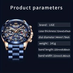 Элегантные водонепроницаемые часы для мужчин LIGE 841 цена и информация | Мужские часы | pigu.lt