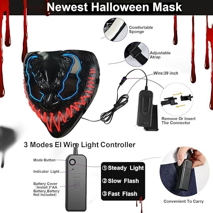 Helovino kaukė, LED kaina ir informacija | Karnavaliniai kostiumai | pigu.lt