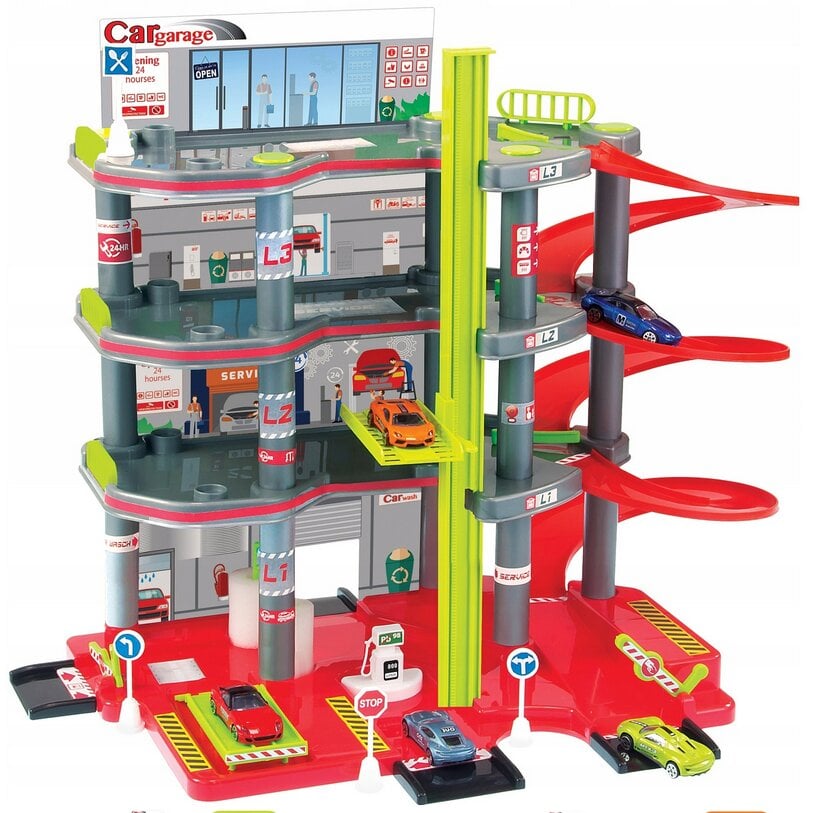 Žaislinis 4 aukštų garažas su priedais Mochtoys kaina ir informacija | Žaislai berniukams | pigu.lt