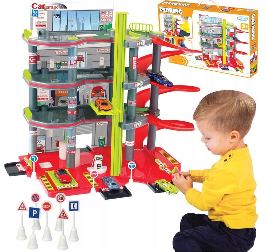 Žaislinis 4 aukštų garažas su priedais Mochtoys kaina ir informacija | Žaislai berniukams | pigu.lt