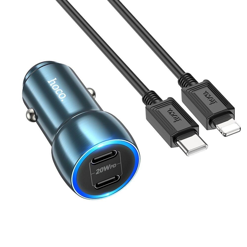 HOCO car charger 2x Type C + cable Type C to iPhone Lightning 8-pin 40W Z48 sapphire blue kaina ir informacija | Auto reikmenys | pigu.lt