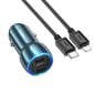 HOCO car charger 2x Type C + cable Type C to iPhone Lightning 8-pin 40W Z48 sapphire blue kaina ir informacija | Auto reikmenys | pigu.lt