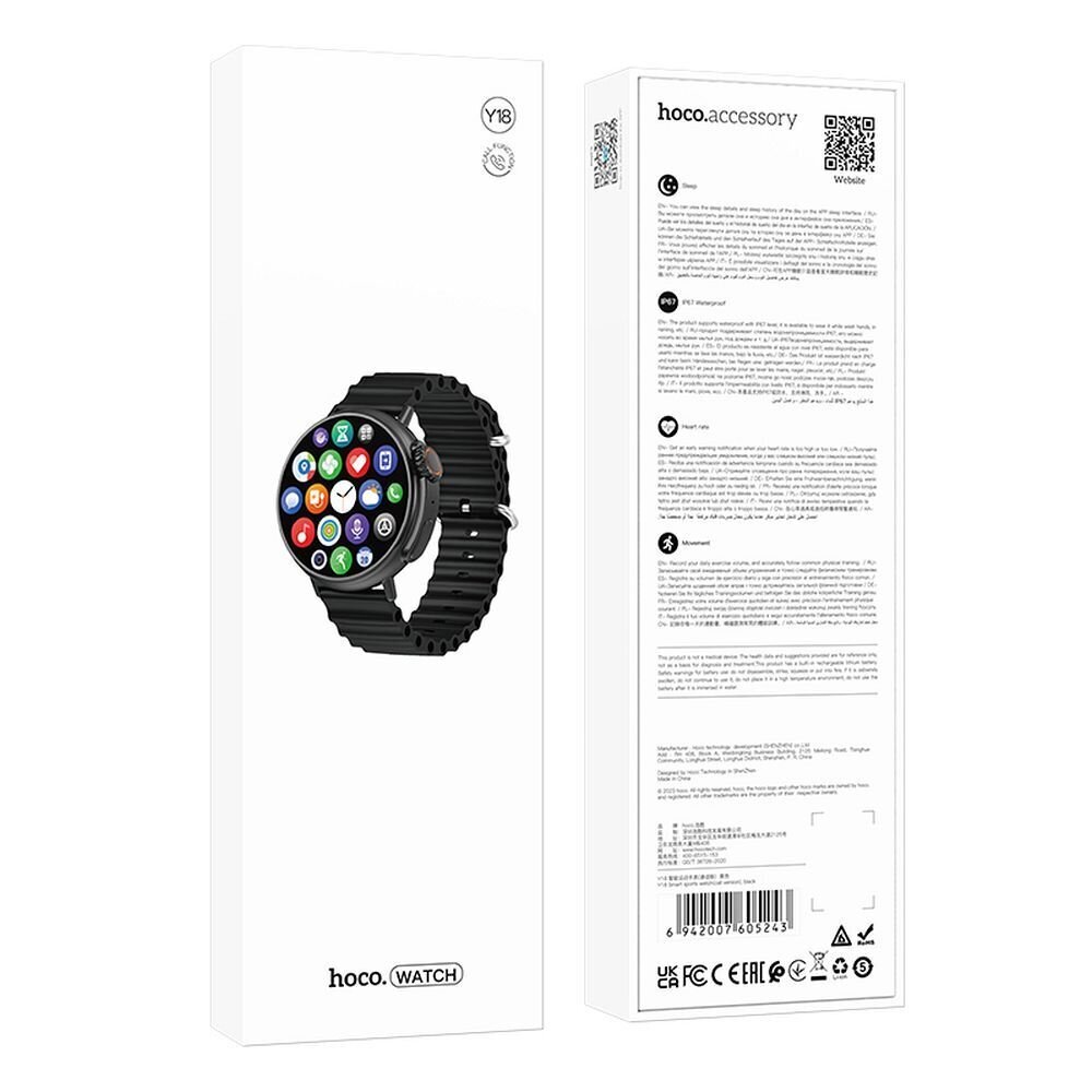 Hoco Y18 Black kaina ir informacija | Išmanieji laikrodžiai (smartwatch) | pigu.lt