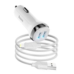 HOCO car charger 2x USB A + cable USB A to iPhone Lightning 8-pin 2,4A Z40 white kaina ir informacija | Auto reikmenys | pigu.lt