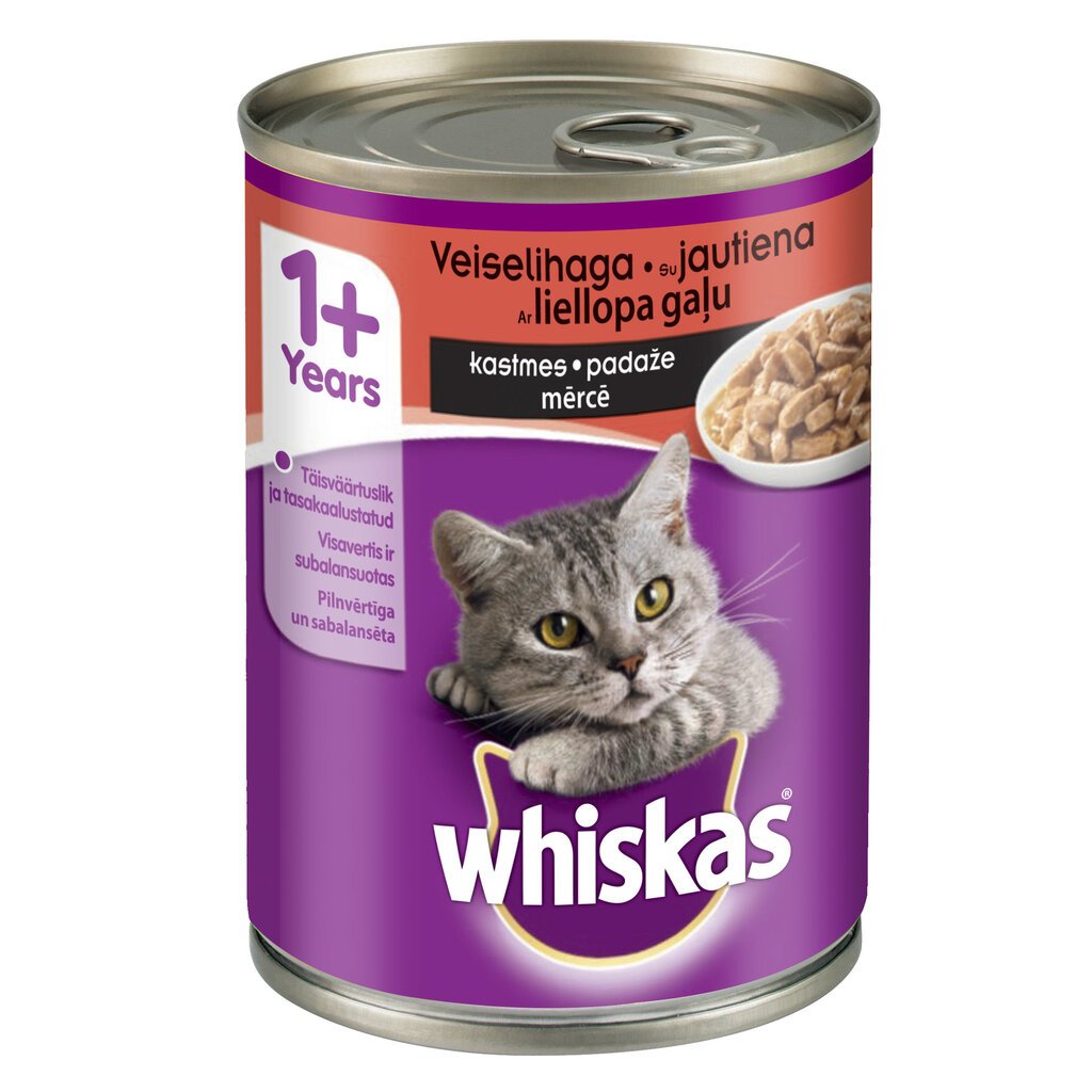 WHISKAS konservuotas ėdalas katėms su jautiena, 400 g цена и информация | Konservai katėms | pigu.lt