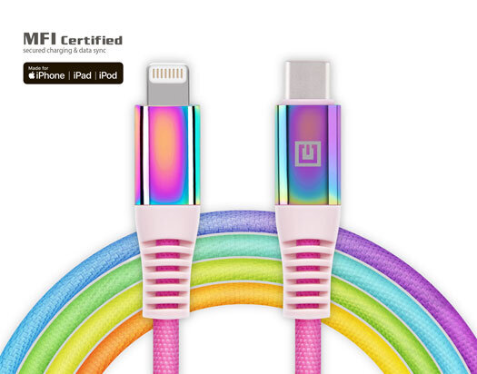 USB-C to Lightning Cable, MFI PD USB Type C – žaibo vaivorykštė, Real-El kaina ir informacija | Adapteriai, USB šakotuvai | pigu.lt