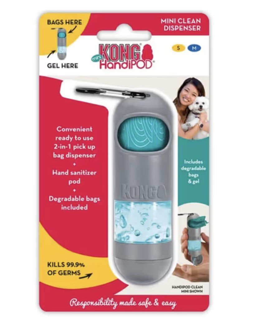 Dozatorius šunų maišeliams su dezinfekuojančiu skysčiu Kong Mini HandiPOD Clean Dispenser цена и информация | Priežiūros priemonės gyvūnams | pigu.lt