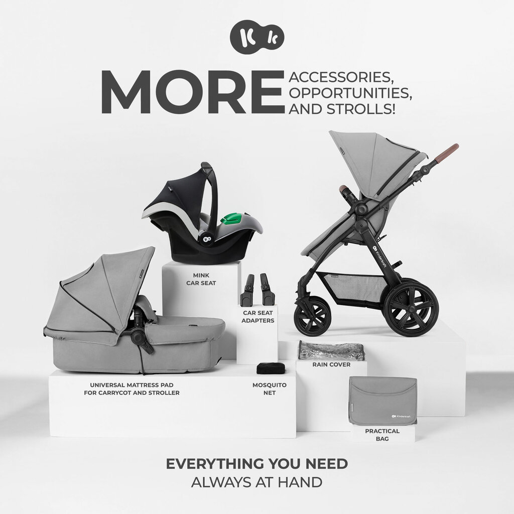 Universalus vežimėlis Kinderkraft Moov CT 3in1 Mink Pro, grey kaina ir informacija | Vežimėliai | pigu.lt