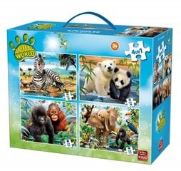 King - Puzzle 4 In 1 Animal World Carry Case цена и информация | Пазлы | pigu.lt