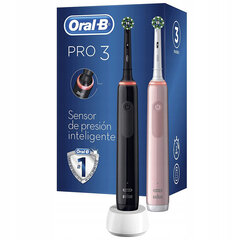 "Oral-B Pro 3 3900N Black+Pink" dantų šepetėlis, dvi pakuotės + antgalių mišinys + dėklas juoda, rožinė pudra kaina ir informacija | Elektriniai dantų šepetėliai | pigu.lt