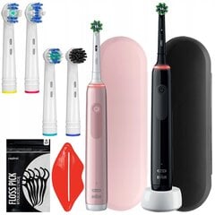 "Oral-B Pro 3 3900N Black+Pink" dantų šepetėlis, dvi pakuotės + antgalių mišinys + dėklas juoda, rožinė pudra kaina ir informacija | Elektriniai dantų šepetėliai | pigu.lt