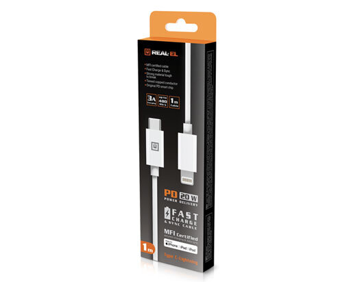 Real-El, MFI PD USB Type C - Lightning TPE, 1m kaina ir informacija | Adapteriai, USB šakotuvai | pigu.lt