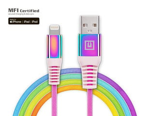 Real-El, MFI USB A – Lighting Cable Rainbow - žaibo vaivorykštė kaina ir informacija | Adapteriai, USB šakotuvai | pigu.lt
