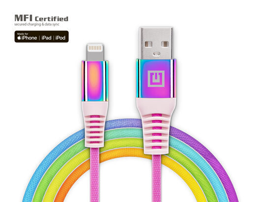 Real-El, MFI USB A – Lighting Cable Rainbow - žaibo vaivorykštė цена и информация | Adapteriai, USB šakotuvai | pigu.lt