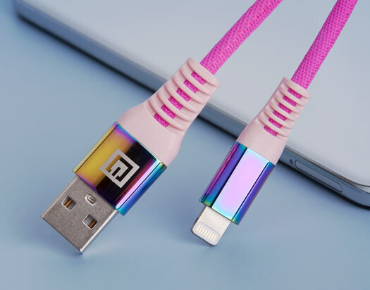 Real-El, MFI USB A – Lighting Cable Rainbow - žaibo vaivorykštė kaina ir informacija | Adapteriai, USB šakotuvai | pigu.lt