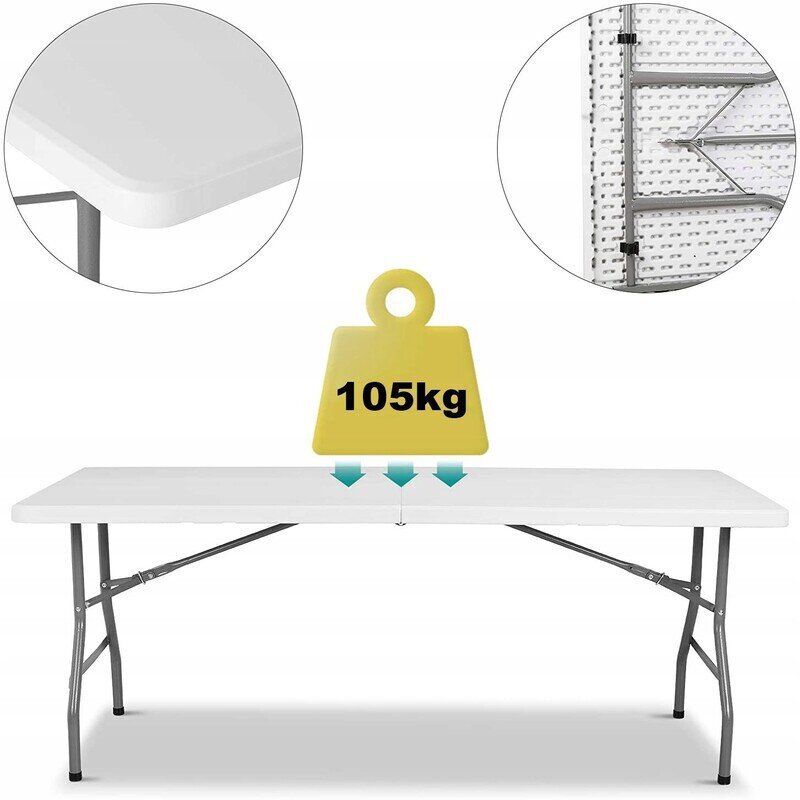 Sulankstomas stalas, 240 x 75 x 74 cm, baltas цена и информация | Lauko stalai, staliukai | pigu.lt