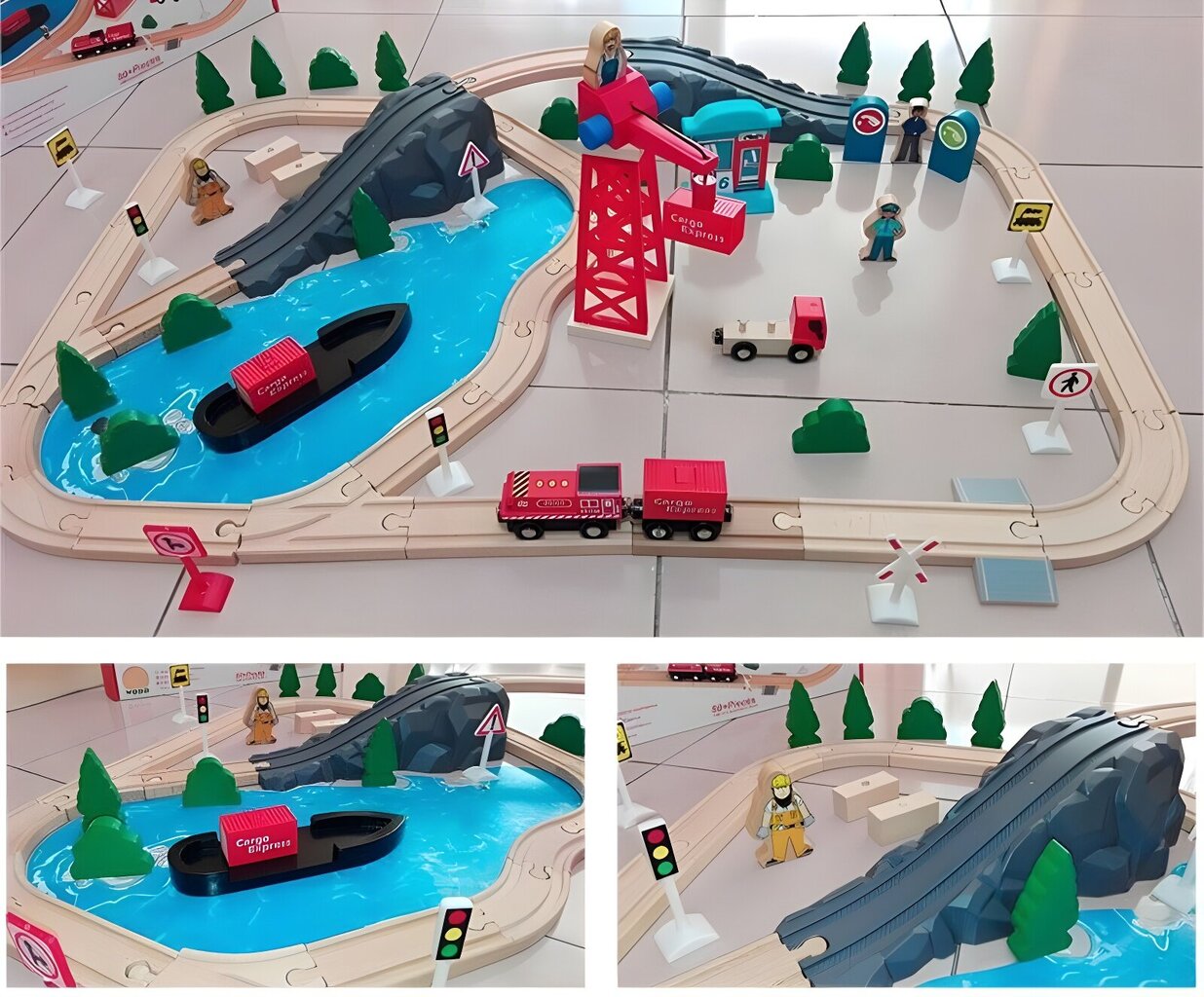 Medinio bėgio krovininio traukinio ir uosto komplektas Livman H-45, 80 d. kaina ir informacija | Lavinamieji žaislai | pigu.lt