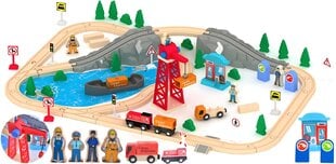 LIVMAN H-45 грузовой поезд и порт с деревянной гусеницей, более 80 деталей в наборе цена и информация | Развивающие игрушки | pigu.lt