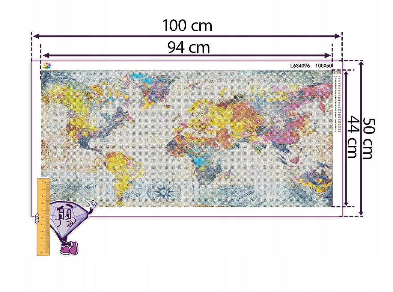 Deimantinė mozaika 5D, Pasaulio žemėlapis 100 x 50 cm цена и информация | Deimantinės mozaikos | pigu.lt