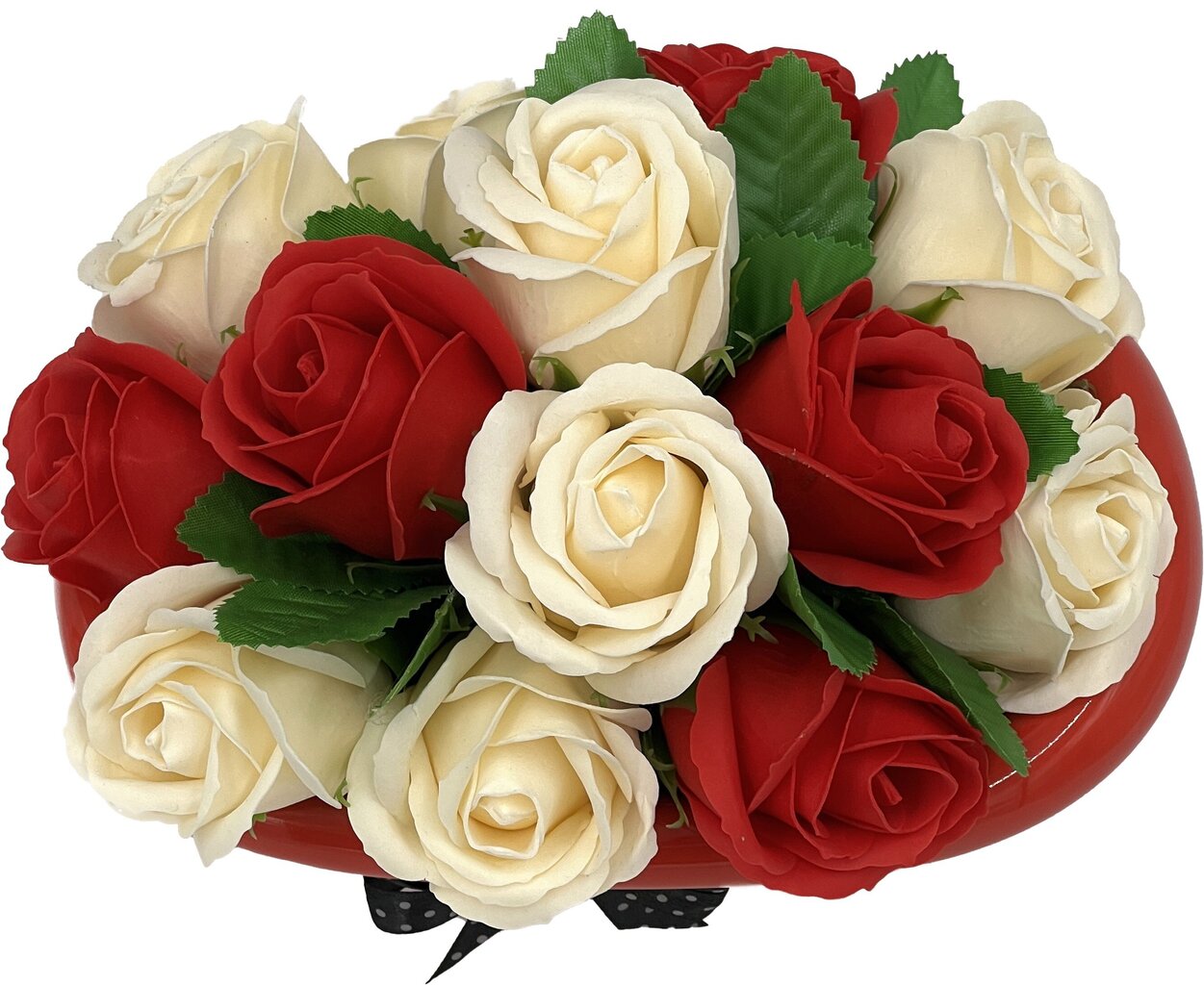 Raudonų ir baltų muilo rožių puokštė keramikinėje vonelėje Vonios rojus kaina ir informacija | Muilai | pigu.lt