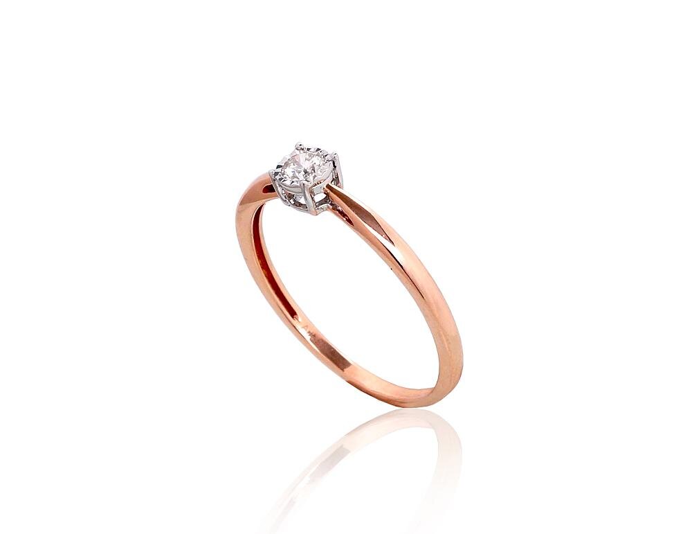 Auksinis žiedas su deimantais Diamond Sky "Solitaire IV" iš raudono, 585 prabos aukso kaina ir informacija | Žiedai | pigu.lt