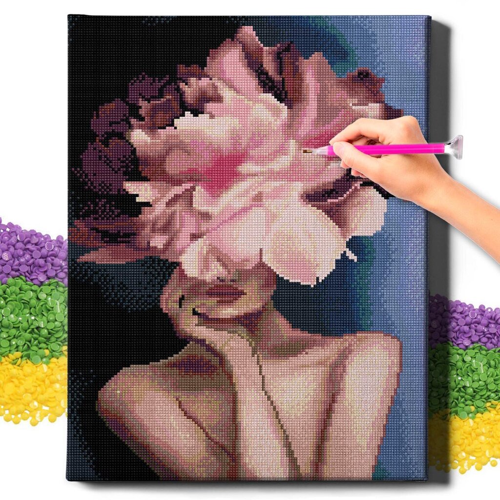 Deimantinė mozaika 5D Diamond Painting Oh Art! Moteris su gėle, 20x30 cm kaina ir informacija | Deimantinės mozaikos | pigu.lt