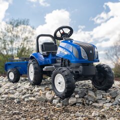 Большой трактор New Holland Falk с прицепом, синий цена и информация | Игрушки для мальчиков | pigu.lt