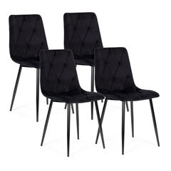 4 dygsniuotų aksominių valgomojo ir svetainės kėdžių rinkinys - juodas kaina ir informacija | Virtuvės ir valgomojo kėdės | pigu.lt