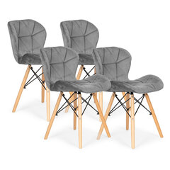 4 aksominių valgomojo ir svetainės kėdžių komplektas - pilkos spalvos kaina ir informacija | Virtuvės ir valgomojo kėdės | pigu.lt