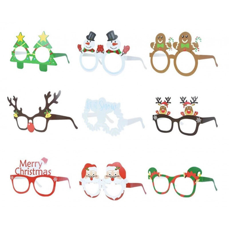 Kalėdiniai akinių rėmeliai popieriniai , 9vnt цена и информация | Dekoracijos šventėms | pigu.lt