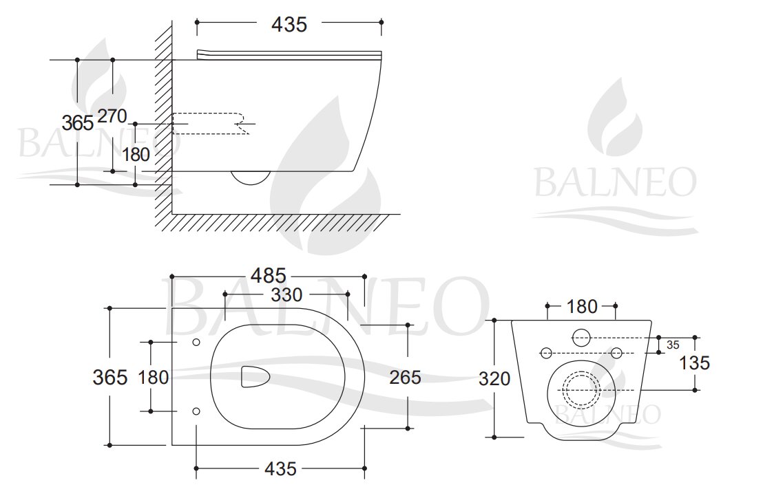 Baltas Balneo Luxa Rimless pakabinamas klozetas su lėtai nusileidžiančiu dangčiu kaina ir informacija | Klozetai | pigu.lt