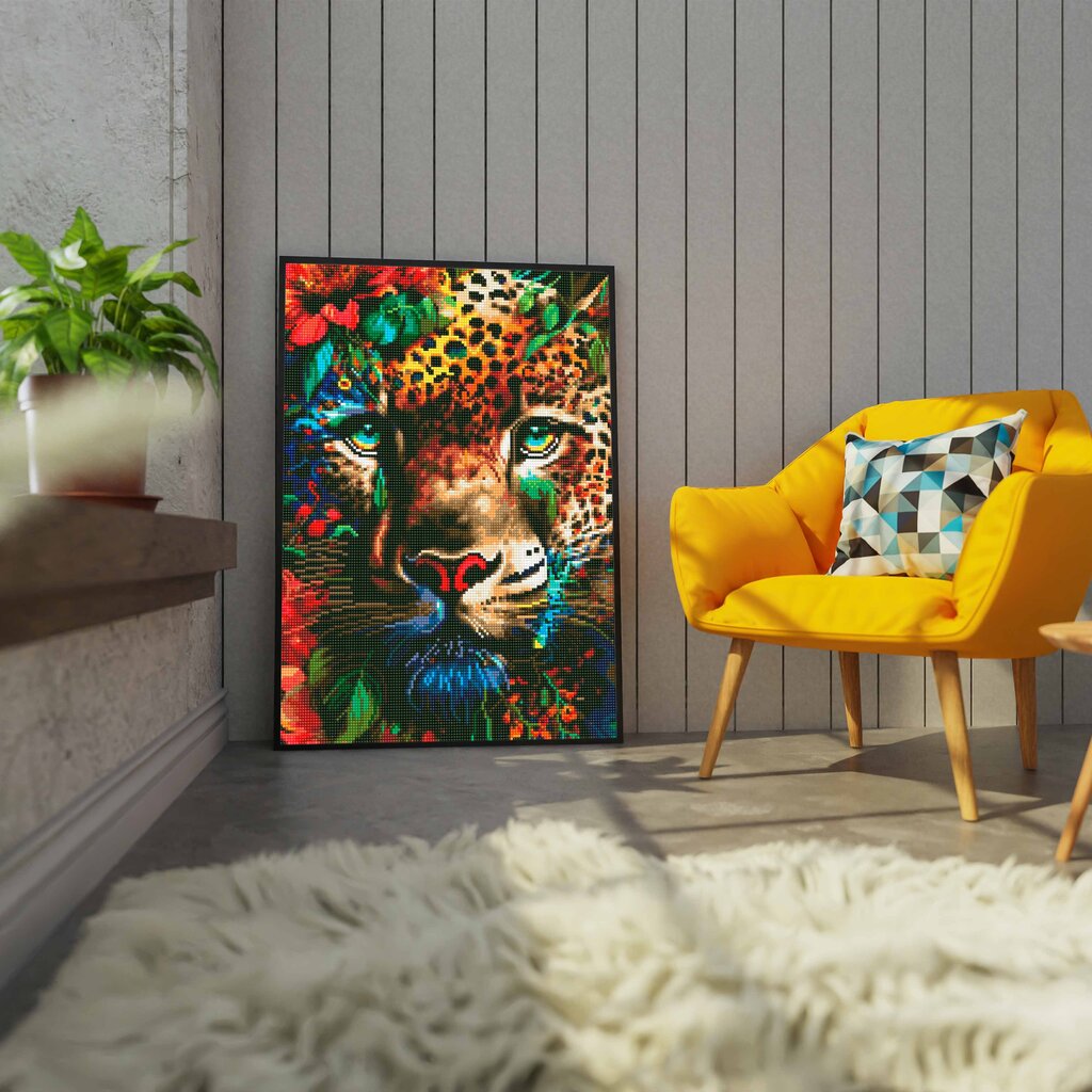 Deimantinė mozaika 5D Diamond Painting Oh Art! Jaguaras ir gėlės, 40x50 cm kaina ir informacija | Deimantinės mozaikos | pigu.lt