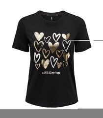 Женская футболка Only 15310838*01 5715505749006, черная/золотая цена и информация | Женские футболки | pigu.lt
