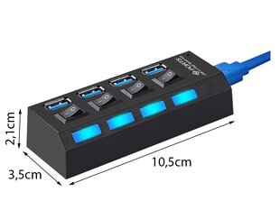 Переходник (разветвитель) Goodbuy USB 3.0 на 4 x USB 3.0 | 5 Гбит|с с отдельными кнопками включения и выключения черный цена и информация | Адаптеры, USB-разветвители | pigu.lt