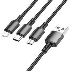 Borofone Cable BX72 3 in 1 - USB to Type C, Micro USB, Lightning - 2A 1 metre black цена и информация | Кабели для телефонов | pigu.lt