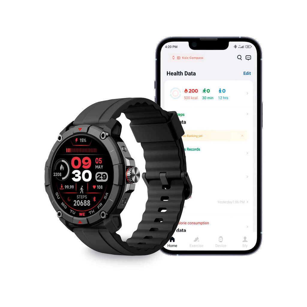 Ksix Compass Black kaina ir informacija | Išmanieji laikrodžiai (smartwatch) | pigu.lt