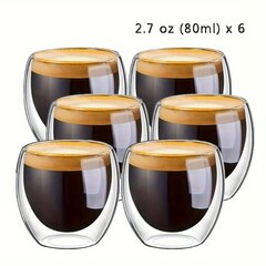 Чашки для кофе из двойного стекла, 6 штук цена и информация | Стаканы, фужеры, кувшины | pigu.lt
