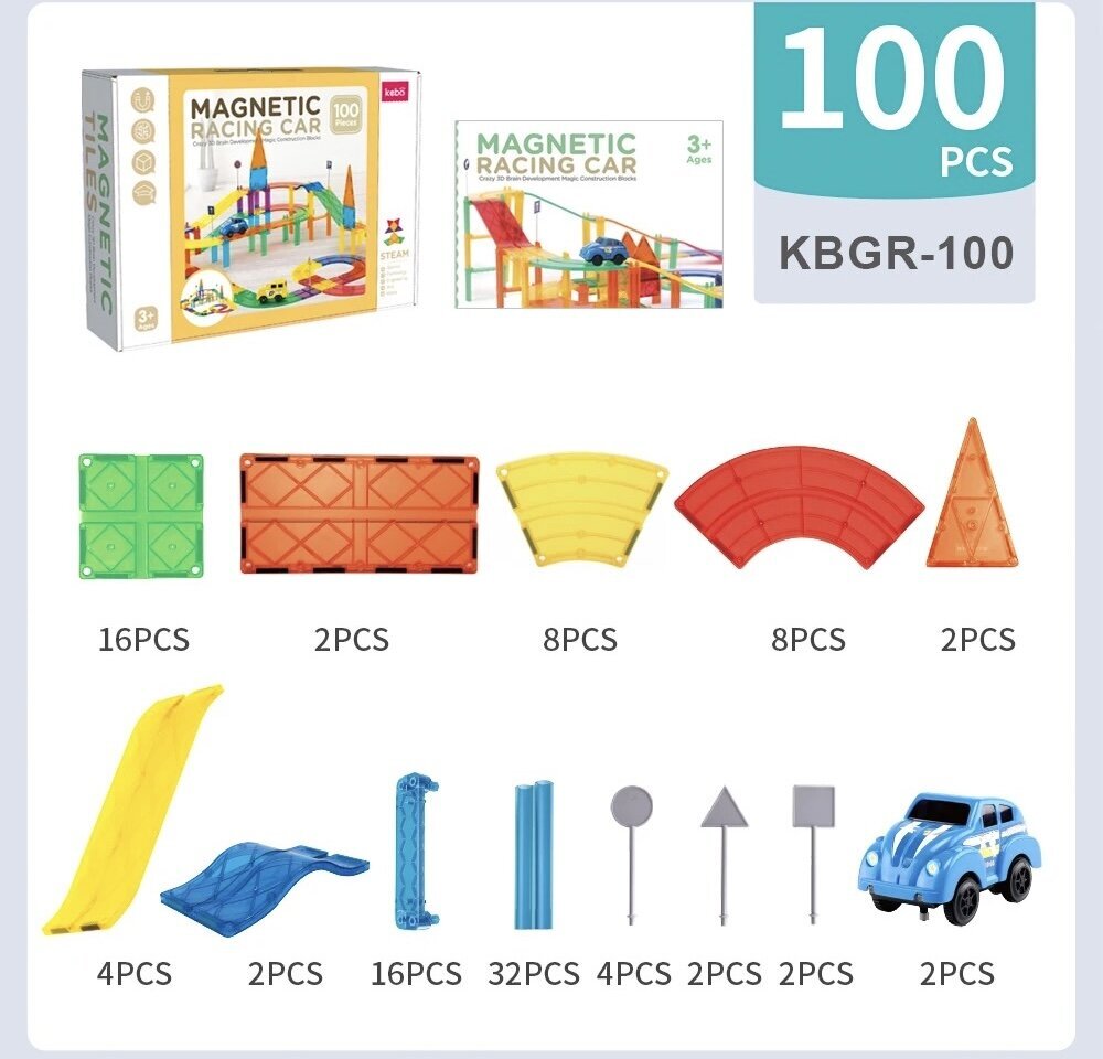 Magnetinis konstrukcinis komplektas Kebo, 100 d. kaina ir informacija | Konstruktoriai ir kaladėlės | pigu.lt