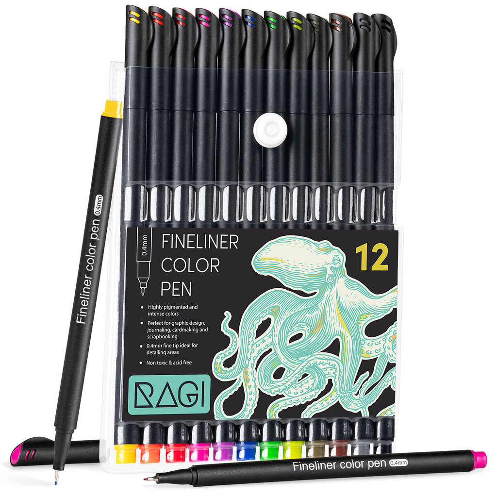 Spalvotų rašiklių rinkinys Ragi Fineliner, 12 vnt. kaina ir informacija | Piešimo, tapybos, lipdymo reikmenys | pigu.lt