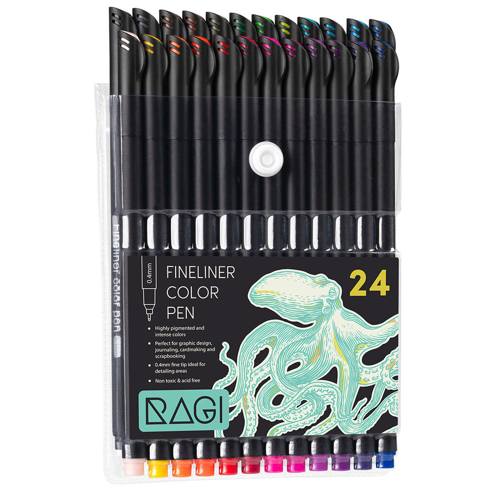 Spalvotų rašiklių rinkinys Ragi Fineliner, 24 vnt. kaina ir informacija | Piešimo, tapybos, lipdymo reikmenys | pigu.lt