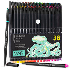 Spalvotų rašiklių rinkinys Ragi Fineliner, 36 vnt. kaina ir informacija | Piešimo, tapybos, lipdymo reikmenys | pigu.lt