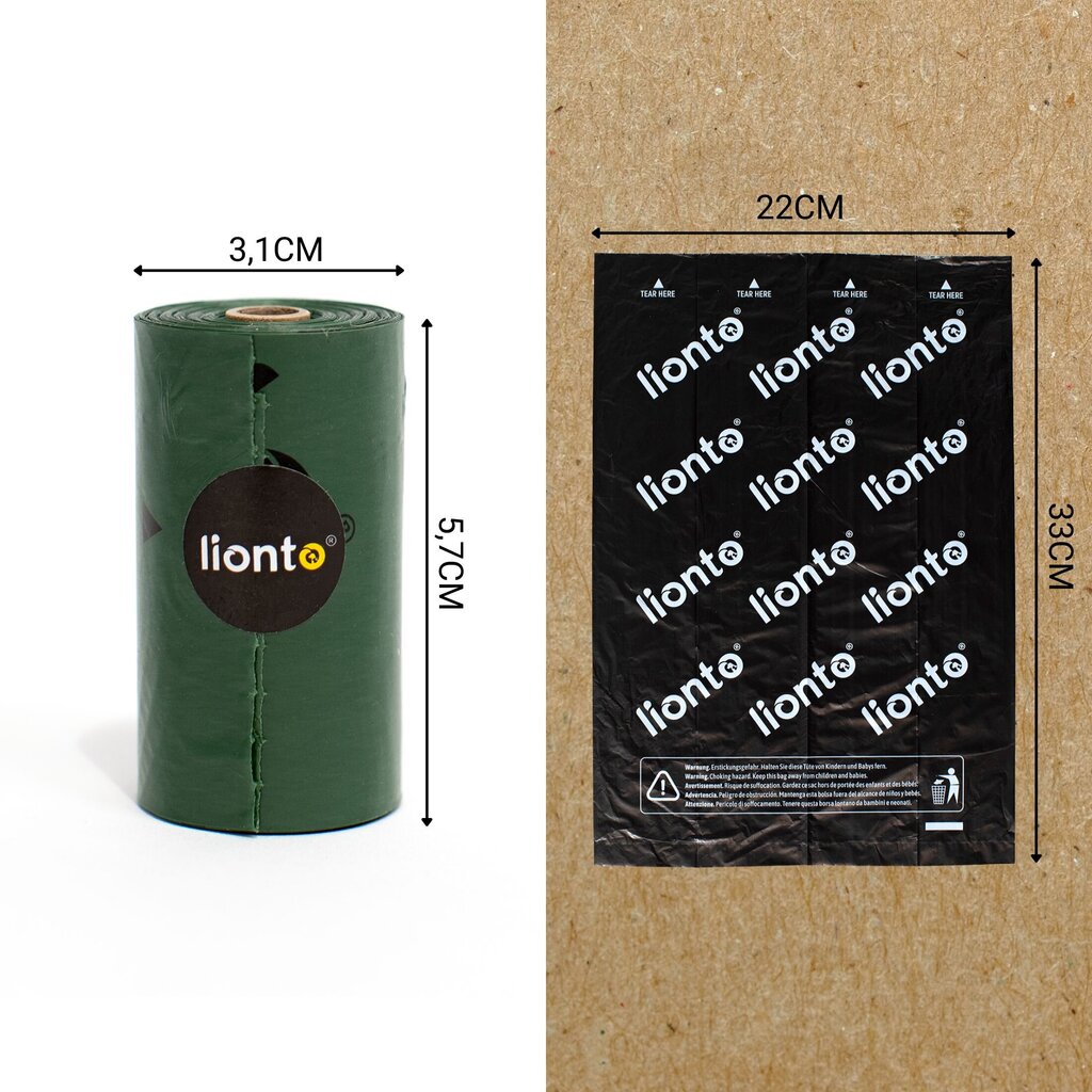 Ekskrementų maišeliai Lionto, 900 vnt, žali/juodi kaina ir informacija | Priežiūros priemonės gyvūnams | pigu.lt