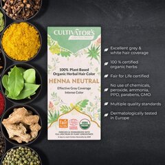 Augaliniai bespalviai plaukų dažai - kondicionierius Neutral Henna, Cultivator's, 100 g kaina ir informacija | Plaukų dažai | pigu.lt