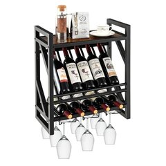 Настенная стойка Costway для вина и бокалов, черная цена и информация | Полки | pigu.lt