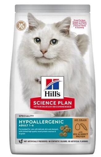 Hill's Hypoallergenic su kiaušiniais ir vabzdžių baltymais, 1.5 kg цена и информация | Sausas maistas katėms | pigu.lt