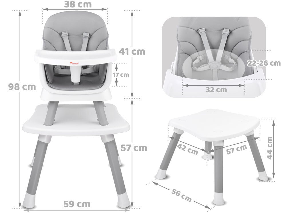 Maitinimo kėdutė Jokomisiada 6in1, grey kaina ir informacija | Maitinimo kėdutės | pigu.lt