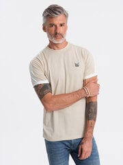 мужская хлопковая футболка с контрастными вставками - кремовая v7 s1632 124105-7 цена и информация | Футболка мужская | pigu.lt